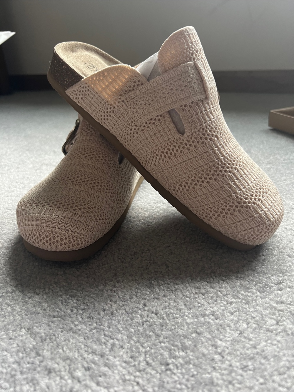 Women's Breathable Knit Slip-On Clogs in Light Beige
